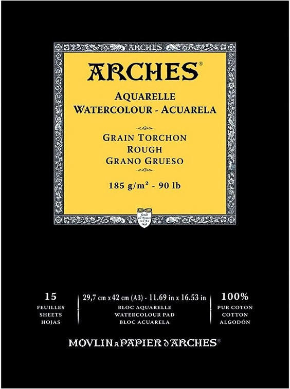 Альбом-склейка для акварели Arches "RG Watercolour Rough" 42х29,7 см 15 л 185 г, 100% хлопок, крупно 606x758